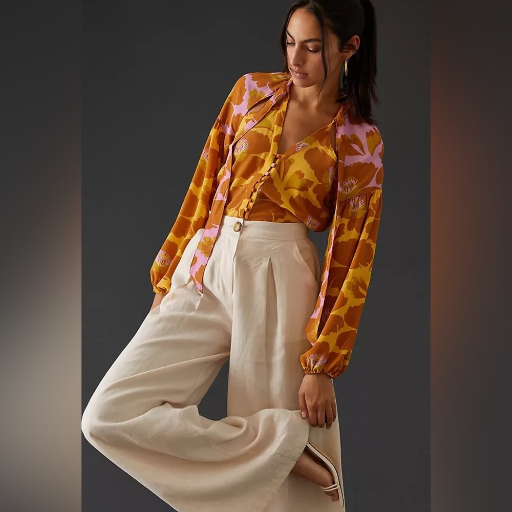 ANTHROPOLOGIE | Maeve Tie-Neck 100% Silk Blouse Top